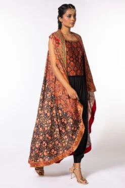 Nergis By Debyani Printed Top & Black Drape Pants With Jacket -Inca Style Shop deb05 3