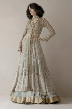 Abhishek Sharma Aqua Embellished Multi-panelled Flared Jacket Set