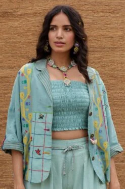 Sunira Designs Blue Embroidered Blazer -Inca Style Shop j2225a 4