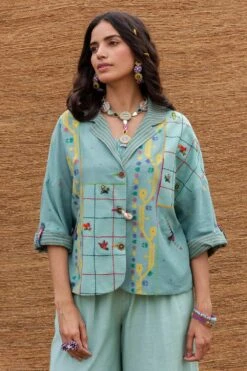 Sunira Designs Blue Embroidered Blazer -Inca Style Shop j2225a 5