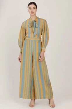 KoAi Mustard & Blue Striped Pants