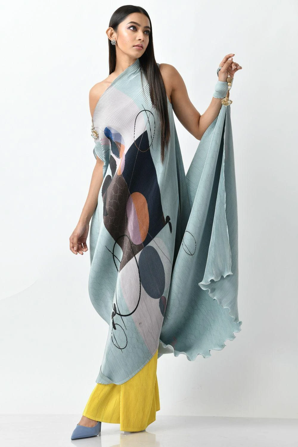 Kiran Uttam Ghosh Yellow Pleated Wide Leg Pants 3 Kiran Uttam Ghosh Yellow Pleated Wide Leg Pants - Image 3