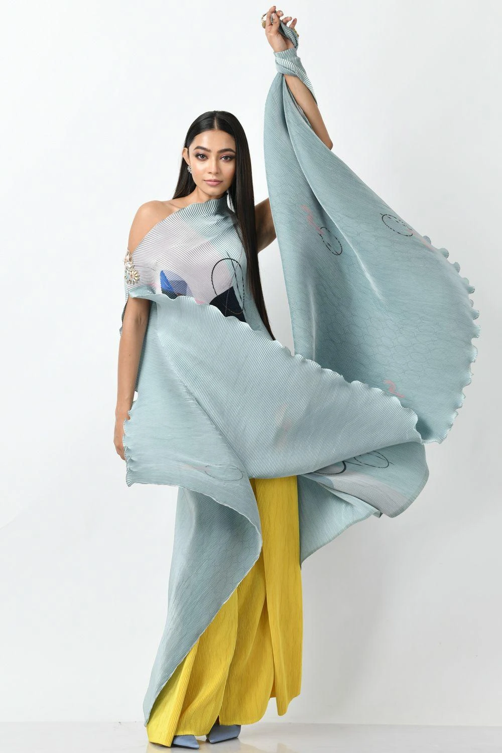 Kiran Uttam Ghosh Yellow Pleated Wide Leg Pants 5 Kiran Uttam Ghosh Yellow Pleated Wide Leg Pants - Image 5