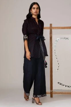 Twenty Nine Raw Silk Palazzos With Mirrorwork Hems