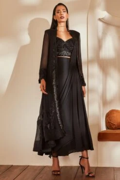 Nikita Mhaisalkar Black Embellished Long Jacket Set