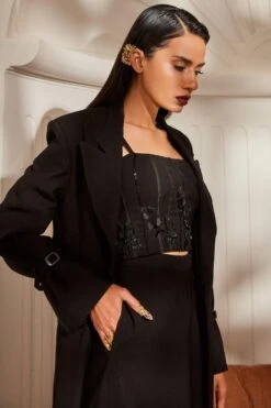 Nikita Mhaisalkar Black Textured Suiting Jacket Set 8 Nikita Mhaisalkar Black Textured Suiting Jacket Set -Inca Style Shop nf f22 013 4
