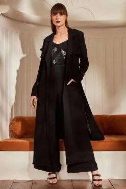 Nikita Mhaisalkar Black Luxury Suiting Trench Coat Set