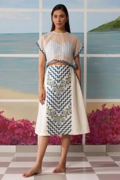 Ikai Ivory Panelled Midi Skirt