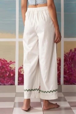 Ikai Ivory Palazzos With Pink Floral Applique Details -Inca Style Shop pnt3125p 3