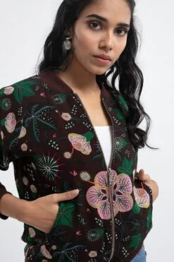 PS Pret By Payal Singhal Brown Abutilon Bomber Jacket