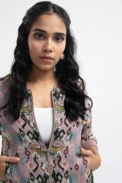 PS Pret By Payal Singhal Pink Printed Bomber Jacket -Inca Style Shop ps jk0003 f 3