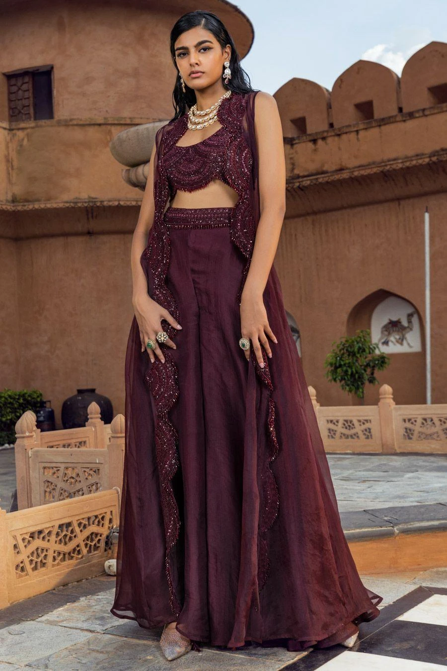 Ridhima Bhasin Plum Embroidered Jacket Set 1 Ridhima Bhasin Plum Embroidered Jacket Set