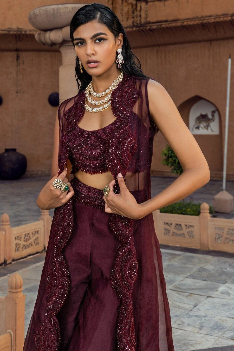 Ridhima Bhasin Plum Embroidered Jacket Set 3 Ridhima Bhasin Plum Embroidered Jacket Set - Image 3