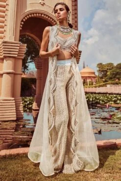 Ridhima Bhasin Ivory Embellished Long Jacket Set