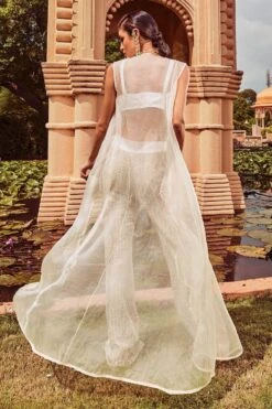 Ridhima Bhasin Ivory Embellished Long Jacket Set -Inca Style Shop rb 1811rb25 5