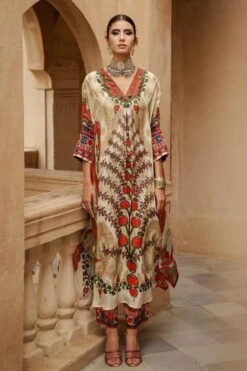 Rajdeep Ranawat Beige Printed Silk Palazzos