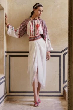 Rajdeep Ranawat Draped Satin Skirt With Embellished Belt