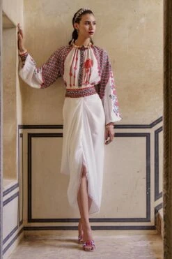 Rajdeep Ranawat Draped Satin Skirt With Embellished Belt -Inca Style Shop rr20777 3