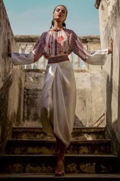 Rajdeep Ranawat Draped Satin Skirt With Embellished Belt -Inca Style Shop rr20777 4