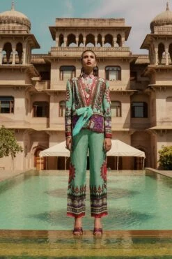 Rajdeep Ranawat Turquoise Printed Palazzos