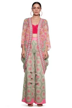 Siddhartha Bansal Pink & Green Embellished Shrug