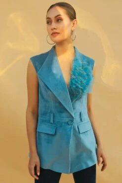 Sakshi Khetterpal Aqua Splash Sleeveless Double Breasted Jacket