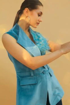 Sakshi Khetterpal Aqua Splash Sleeveless Double Breasted Jacket -Inca Style Shop sk 072 3