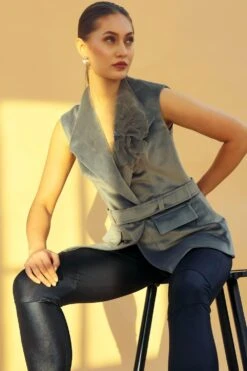 Sakshi Khetterpal Ash Sleeveless Double Breasted Jacket