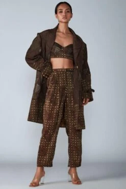 Saaksha & Kinni Brown Abstract Tile Printed Trousers