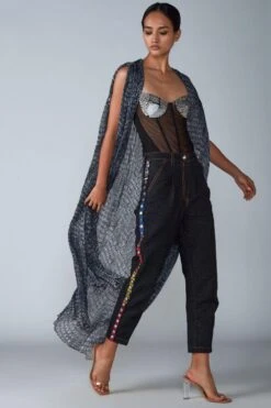 Saaksha & Kinni Black & White Micro Pleated Cape