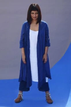 Indigo Sheer Jacket With Embroidery Detail