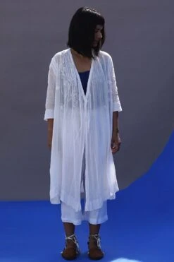 Ivory Sheer Jacket With Embroidery Detail