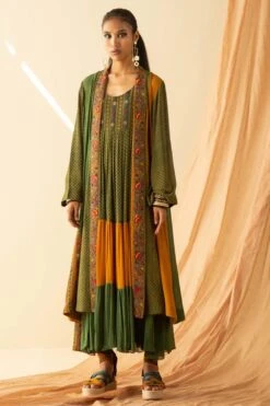 Sunira Designs Ajrakh Overlay With A Paisley Embroidered Collar