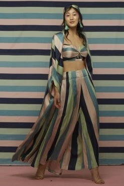 SVA Silk Striped Jacket, Bustier & Pant Set