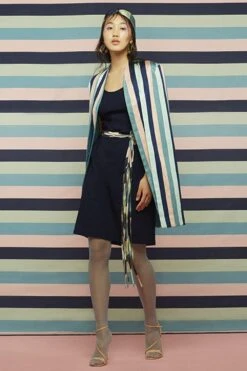 SVA Striped Jacket With A Denim Fitted Bodycon Dress