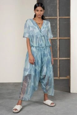 Urvashi Kaur Ciel Blue Quotient Pants In Linen Noil