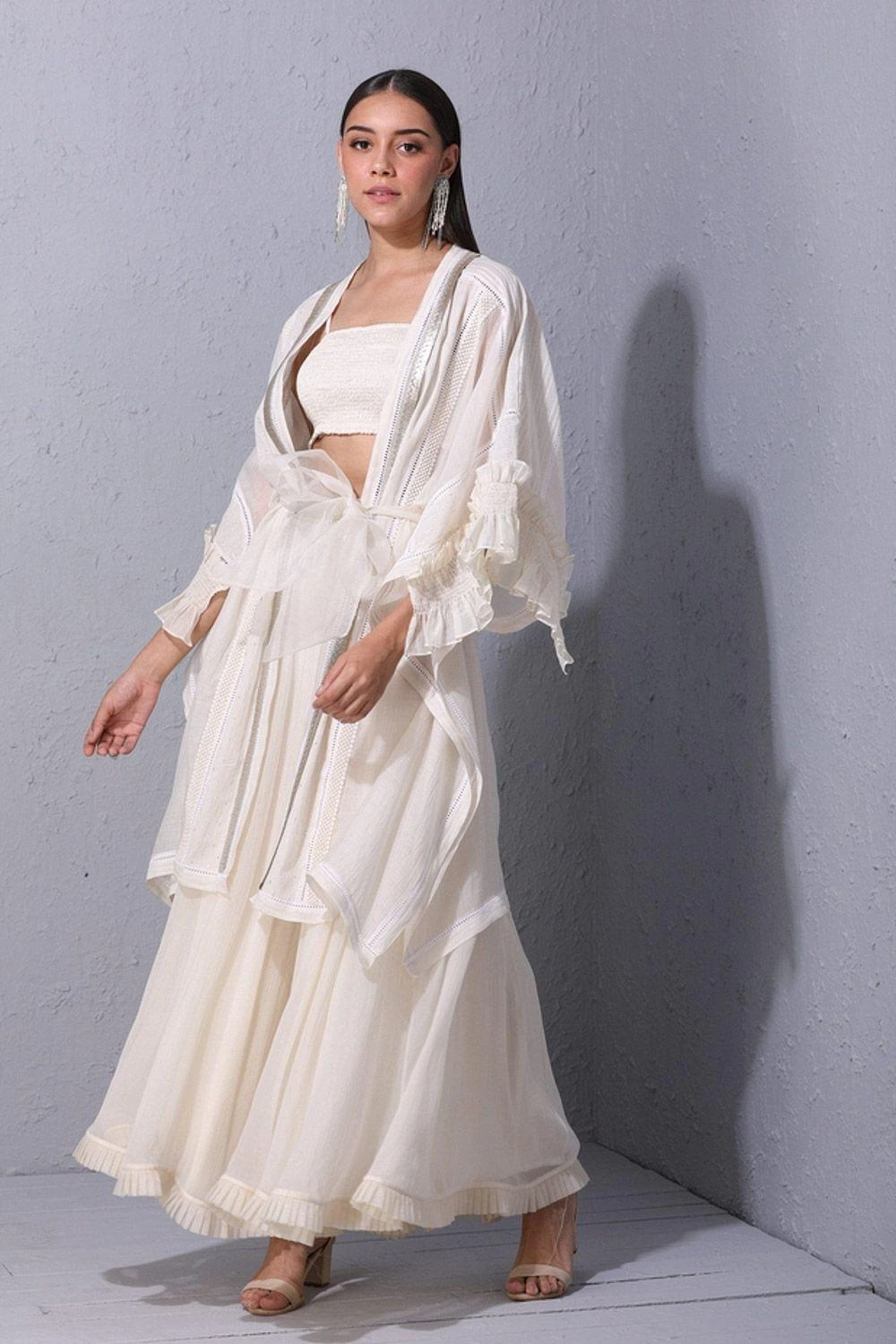 Varun Bahl Pret Ivory Chanderi Tie-up Jacket 2 Varun Bahl Pret Ivory Chanderi Tie-up Jacket - Image 2