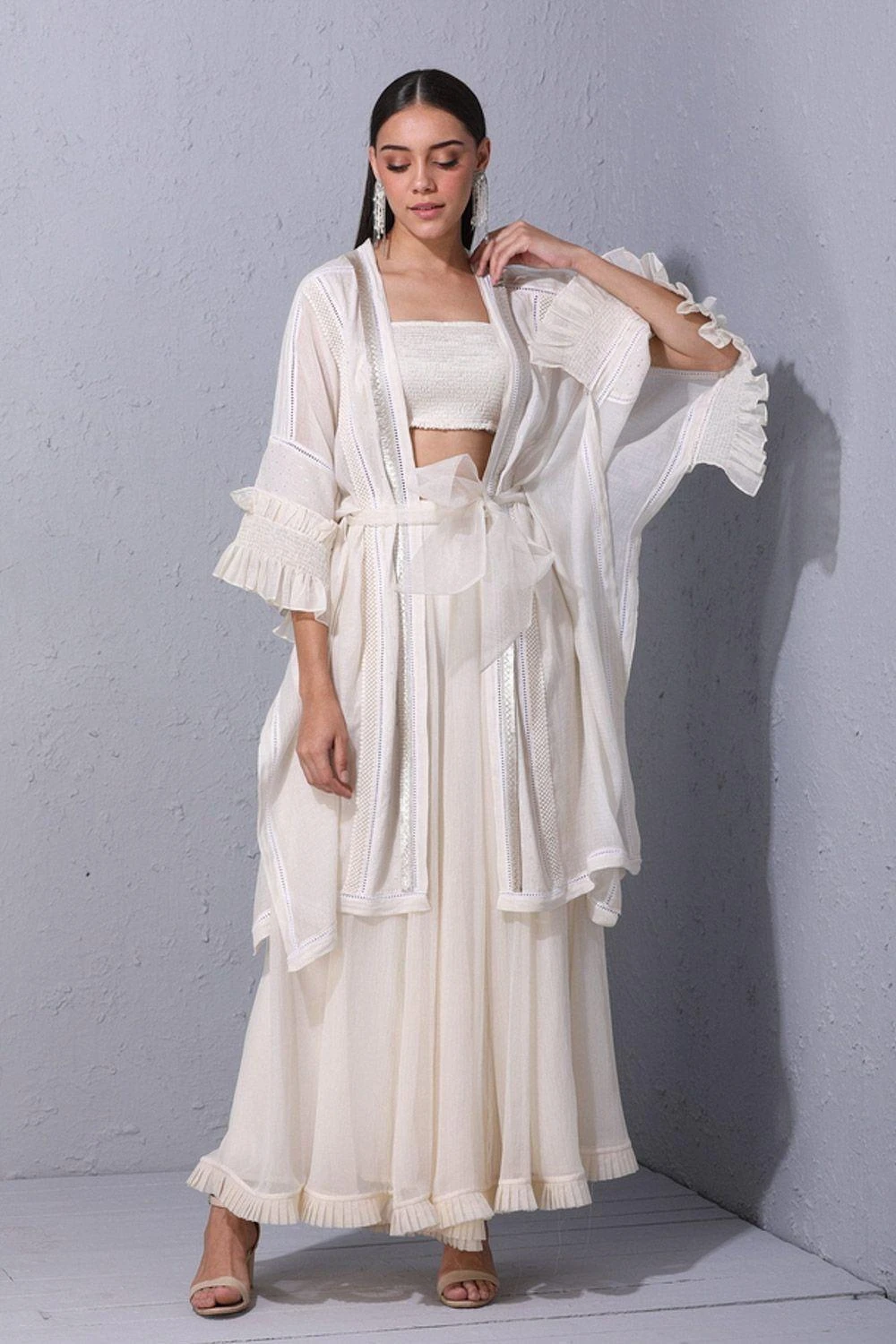 Varun Bahl Pret Ivory Chanderi Tie-up Jacket 4 Varun Bahl Pret Ivory Chanderi Tie-up Jacket - Image 4