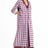 Three Wine Checkered Trench Coat