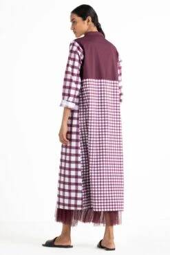 Three Wine Checkered Trench Coat -Inca Style Shop wf21 j03 4